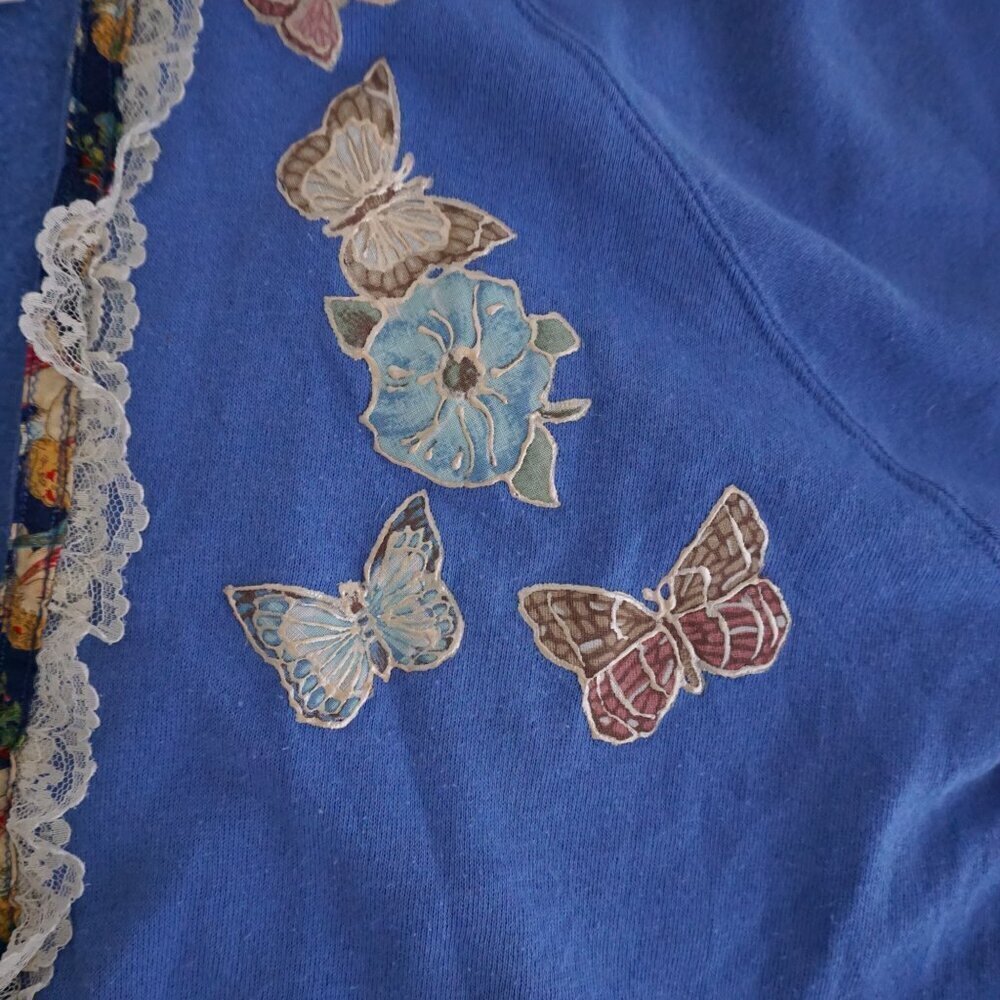 Vintage Hanes Her Way Blue Butterfly Lace Design Cotton Blend Sweater Cardi Xl - Picture 10 of 11